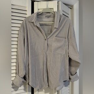 Women's Gray Corduroy Button Oversized Shirt